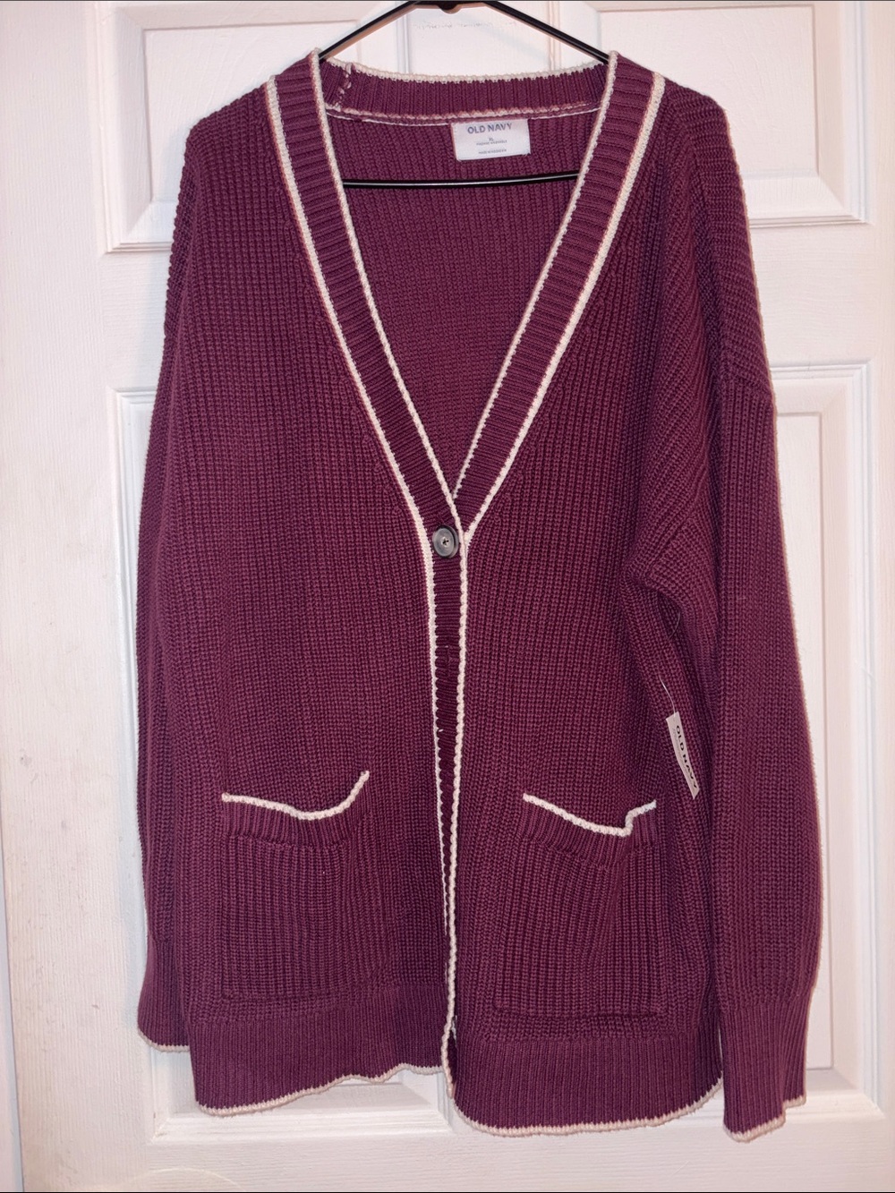 Old Navy Plum Cardigan with Cream Trim